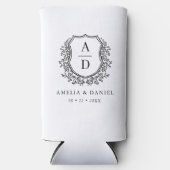 Zwart Wit Crest Modern Monogram Huwelijk Seltzer Blikjeskoeler (Voorkant)