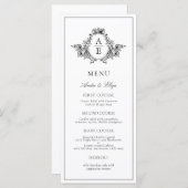 Zwart-wit Crest Monogram Aangepast Trouwmenu Menu (Voorkant / Achterkant)