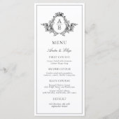 Zwart-wit Crest Monogram Aangepast Trouwmenu Menu (Voorkant)
