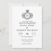 zwart-wit crest monogram bruiloft kaart (Voorkant)