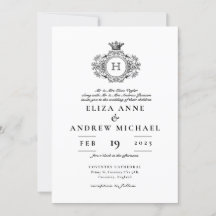  zwart-wit crest monogram bruiloft