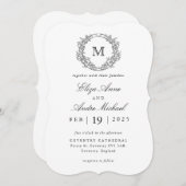 Zwart-wit Crest Monogram Bruiloft Kaart (Voorkant / Achterkant)