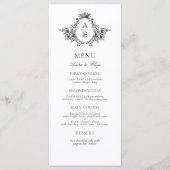  zwart-wit crest monogram bruiloft menu (Voorkant)