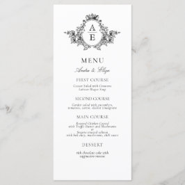  zwart-wit crest monogram bruiloft menu