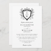 Zwart-wit Crest Monogram QR Code Huwelijk Kaart (Voorkant / Achterkant)