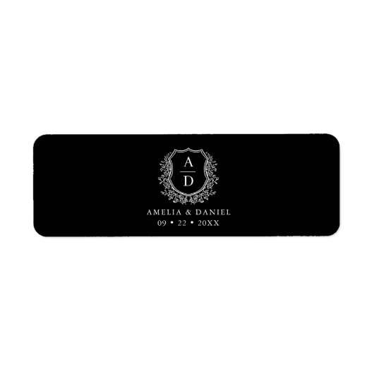 Zwart Wit Crest Monogram Trouwsigaar Band Etiket (Voorkant)