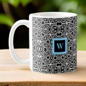 Zwart wit Cubisme Neo Geo met Lt Blauw Monogram Koffiemok