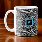 Zwart wit Cubisme Neo Geo met Lt Blauw Monogram Koffiemok