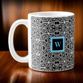 Zwart wit Cubisme Neo Geo met Lt Blauw Monogram Koffiemok