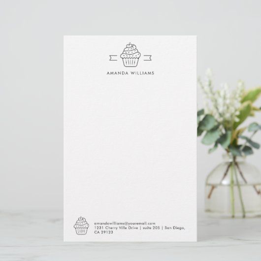 Zwart-wit Cupcake Custom Letterhead Briefpapier (Staand voorkant)