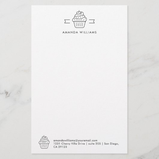 Zwart-wit Cupcake Custom Letterhead Briefpapier (Voorkant)