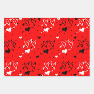 Zwart-wit Cupids hartpatroon Inpakpapier Vel