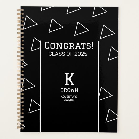 Zwart-wit Custom Afstuderen Monogram Planner (Voorkant)