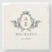  zwart-wit Custom Crest Monogram Stenen Onderzetter (Voorkant)