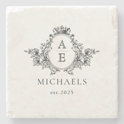 zwart-wit Custom Crest Monogram Stenen Onderzetter (Voorkant)