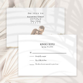 Zwart-wit Custom Foto Bruiloft RSVP Kaart