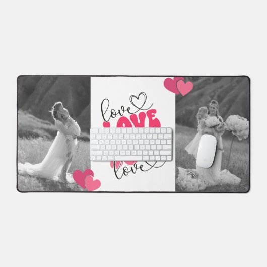 Zwart-wit Custom Foto Hart Valentijnsdag Bureaumat (Keyboard & Muis)