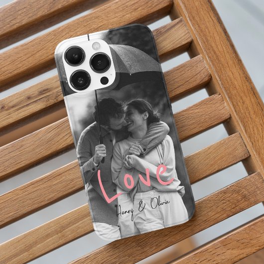 Zwart-wit Custom Foto Roze Liefde Typografie Case-Mate iPhone Case