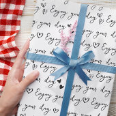 Zwart-wit Custom Groet Hartjes Patroon Cadeaupapier