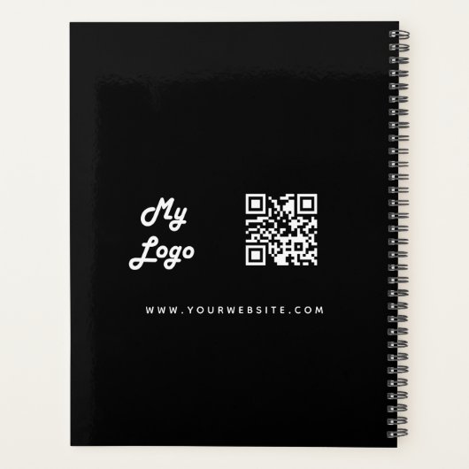 Zwart wit custom logo business QR code 2026 Planner (Achterkant)