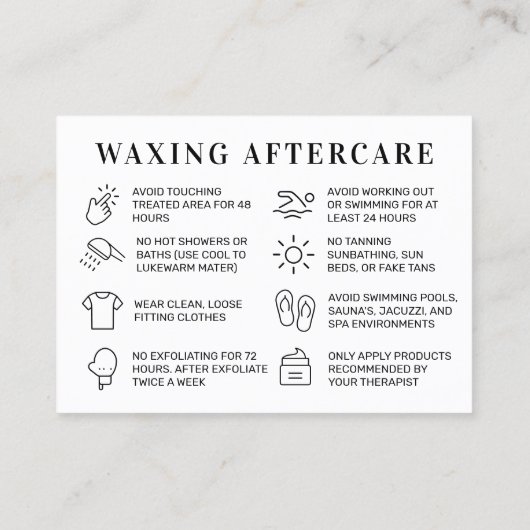 Zwart-wit Custom Logo Waxing Aftercare Kaart Visitekaartje (Achterkant)
