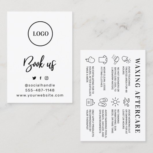 Zwart-wit Custom Logo Waxing Aftercare Kaart Visitekaartje (Voorkant / Achterkant)