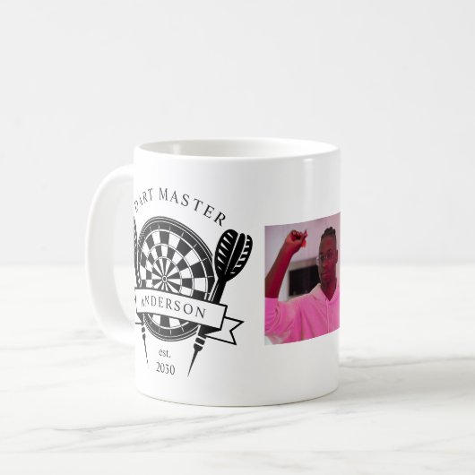 Zwart-wit Custom Name Photo Dart Koffiemok (Voorkant links)