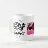 Zwart-wit Custom Name Photo Dart Player Koffiemok (Voorkant links)