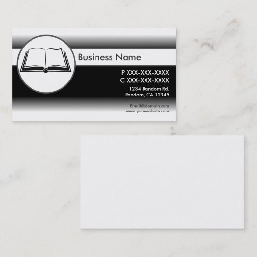 Zwart wit custom open boek visitekaartjes (Voorkant / Achterkant)