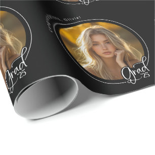 Zwart Wit Custom Photo Modern Afstudeerder Afstude Cadeaupapier