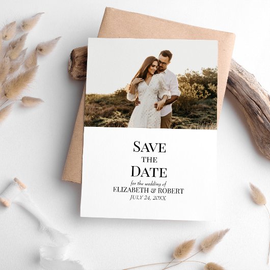 Zwart-wit Custom Photo Save the Date Kaart