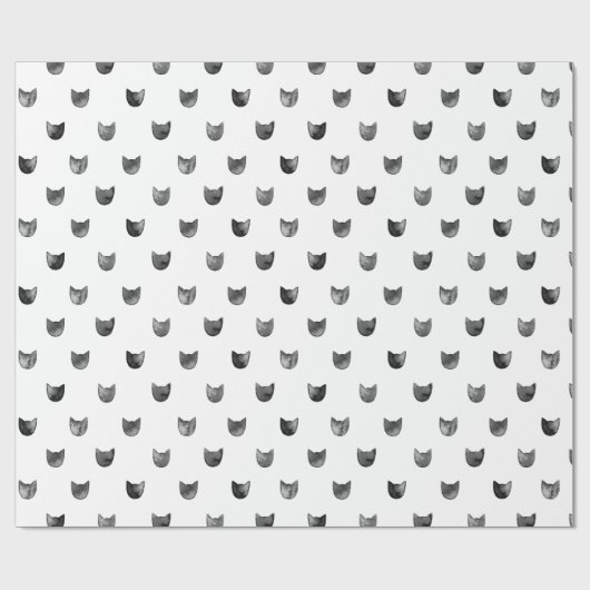 Zwart-wit Cute Cat Patroon Cadeaupapier (Vlak)