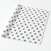 Zwart-wit Cute Cat Patroon Cadeaupapier (Uitgerold)