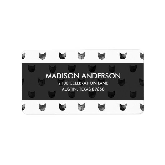 Zwart-wit Cute Cat Patroon Etiket (Voorkant)