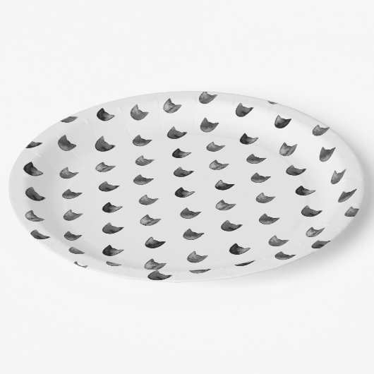 Zwart-wit Cute Cat Patroon Papieren Bordje (Gekanteld)