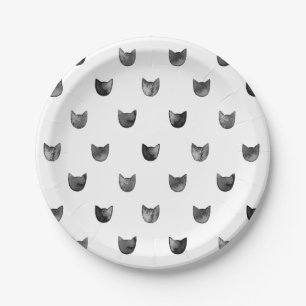 Zwart-wit Cute Cat Patroon Papieren Bordje