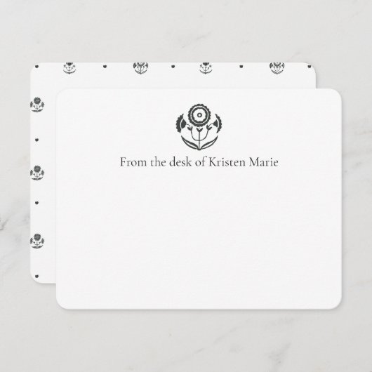 Zwart-wit Daffodil Block Print Platte Kaarten (Voorkant / Achterkant)