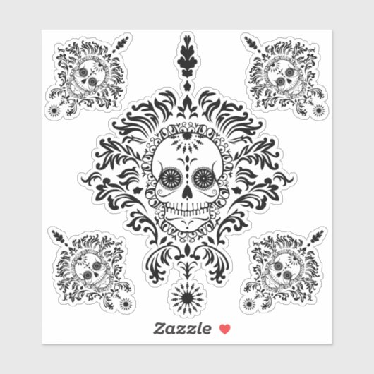 Zwart & Wit  Dag van de Dode Suikerschedels Sticker (Vel)