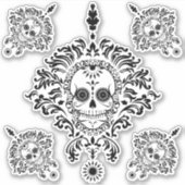 Zwart & Wit  Dag van de Dode Suikerschedels Sticker (Voorkant)