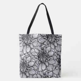 Zwart-wit Dahlia Flower Canvas tas