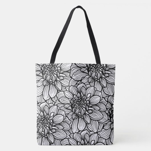 Zwart-wit Dahlia Flower Canvas tas (Voorkant)