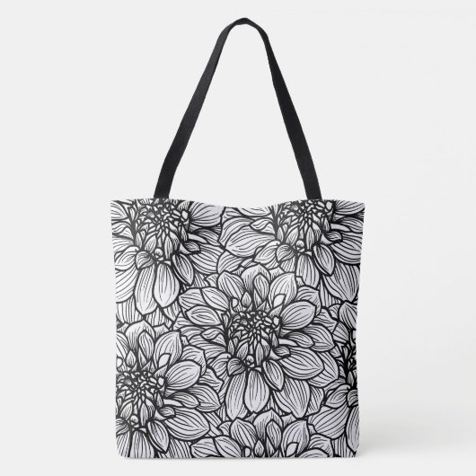 Zwart-wit Dahlia Flower Canvas tas (Achterkant)