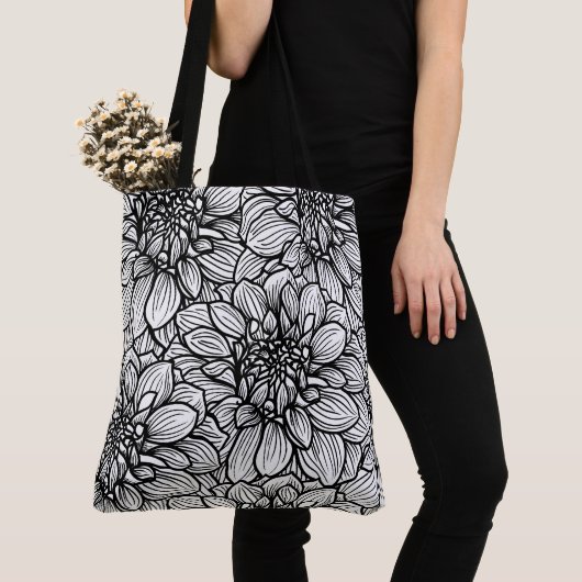 Zwart-wit Dahlia Flower Canvas tas (Dichtbij)