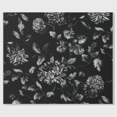 Zwart & Wit  Dahlia's Oversized Bloemen Cadeaupapier (Vlak)