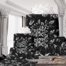 Zwart & Wit  Dahlia's Oversized Bloemen Cadeaupapier