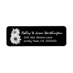 Zwart-wit Daisies Bruiloft Y301 Etiket