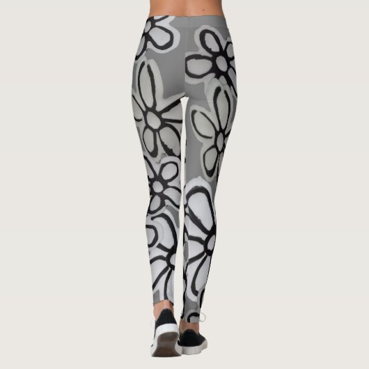 zwart-wit Daisies patroon Leggings (Achterkant)