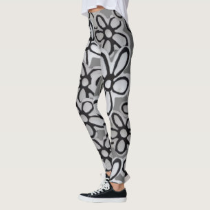 zwart-wit Daisies patroon Leggings