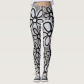 zwart-wit Daisies patroon Leggings (Voorkant)