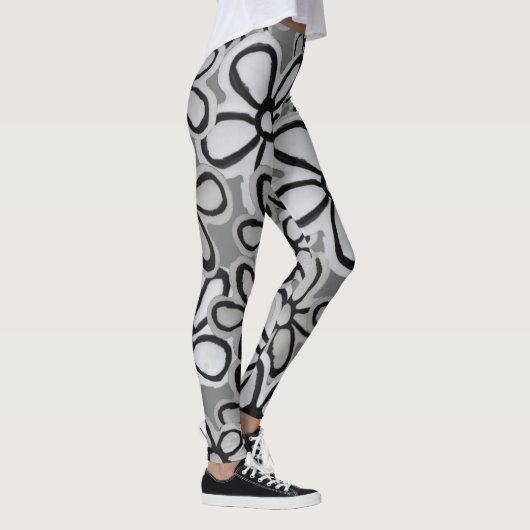 zwart-wit Daisies patroon Leggings (Rechts)